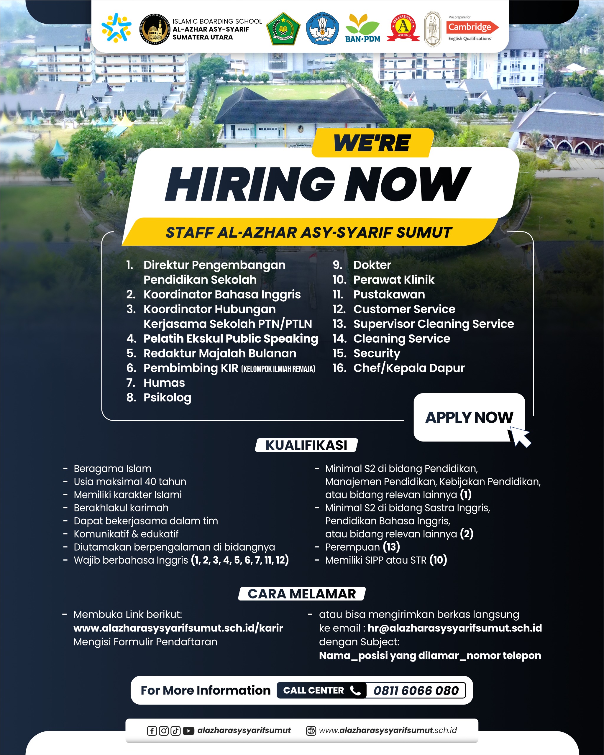 Lowongan Kerja Terbaru! Bergabunglah Bersama Islamic Boarding School Al-Azhar Asy-Syarif Sumut